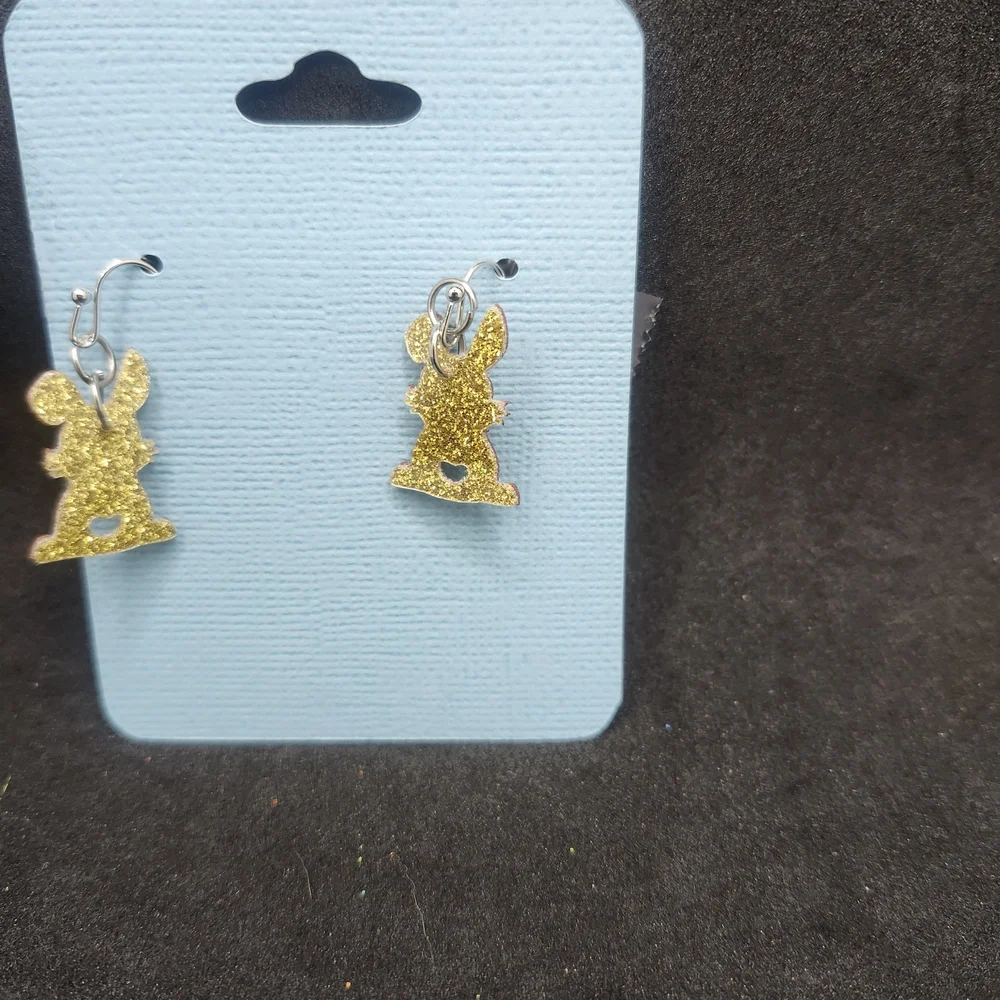 Hand Creafted Gold Bunny Faux Leather Dangle Earrings, Lightweight Easter